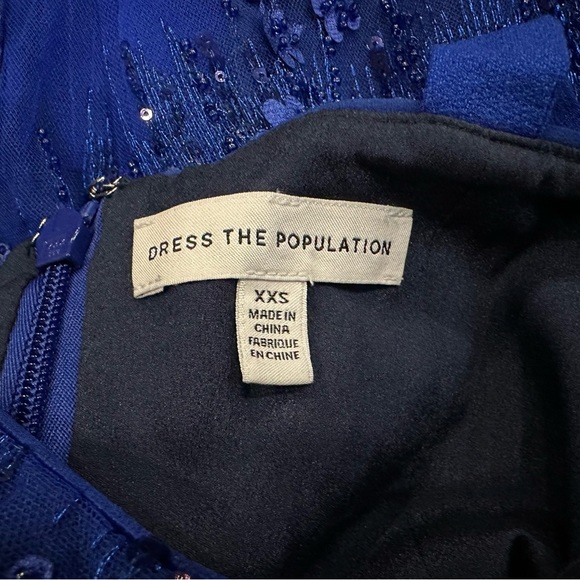 Dress the Population Adelina Sequin Fit Flare Dress Electric Blue XXS - Picture 3 of 7